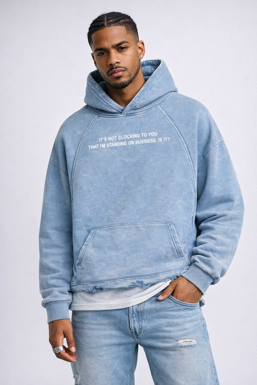 IT'S NOT CLOCKING TO YOU Vintage Washed Frayed-Hem Hoodie